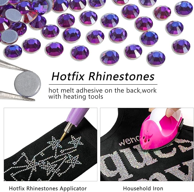 Beadsland Hotfix Rhinestones, 2880pcs Flatback Crystal Rhinestones for Crafts Clothes DIY Decorations, Purple Velvet, SS8, 2.3-2.5mm