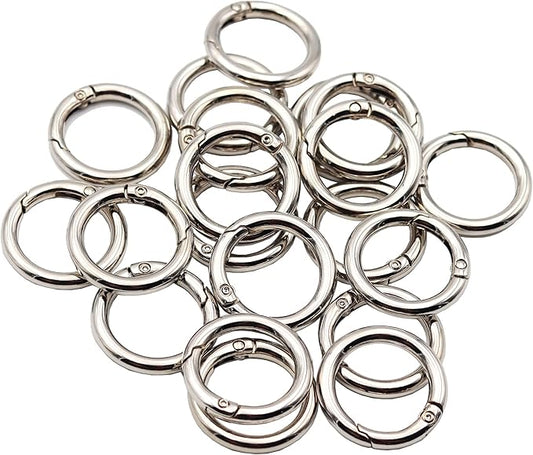 20pcs Trigger Spring O Rings Round Carabiner Clip Snap for Keyrings Buckle, Bags,Purses (Silver, 3/4 inch)