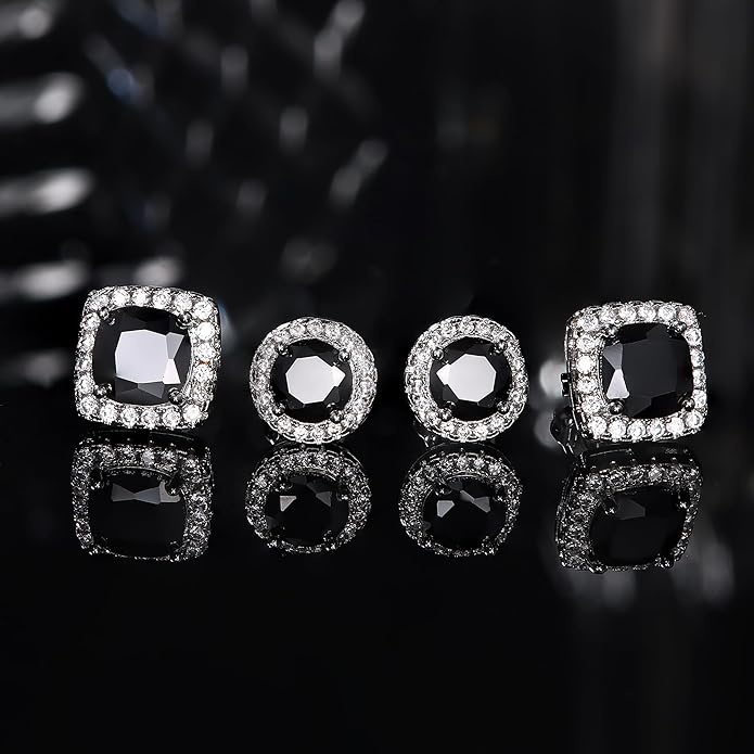 Hayoso 18K Gold Plated Halo Stud Earrings 925 Sterling Silver Cubic Zirconia Stud Earrings Round Square Diamonique Stud Earrings Set for Women Men