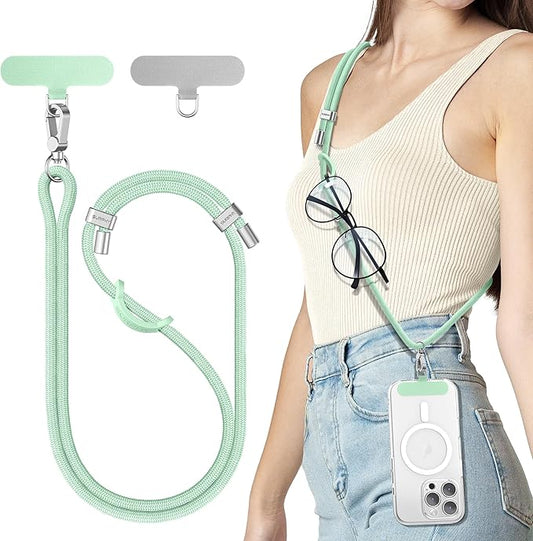 SURPHY Phone Lanyard, Adjustable Phone Strap Crossbody with 2 Pack Phone Tether Tab, Premium Metal Buckles, Skin-Friendly, Universal Cell Phone Lanyard Crossbody for Women and Men, Green
