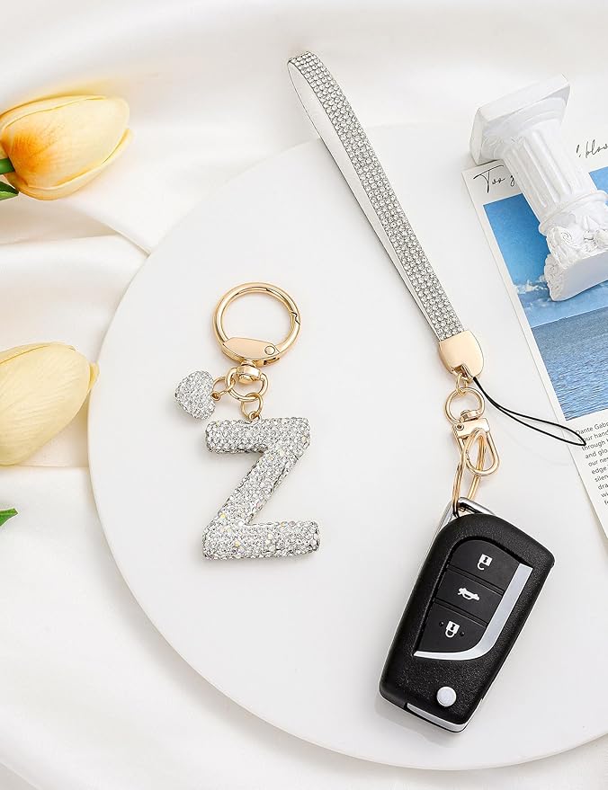 Initial Keychain for Women Girls,Bling Letter Key chain Initial with Heart,Pink Keychain Charms for Backpack Handbag