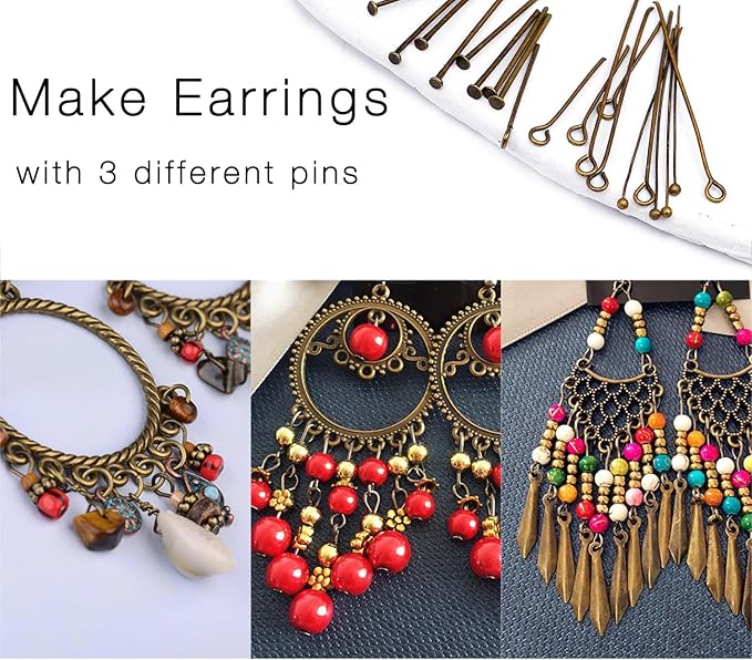 Jewelry Making Head Pins and Eye Pins Set, 1000 Pieces, Stainless Steel, Mixed Finishes (Bronze)
