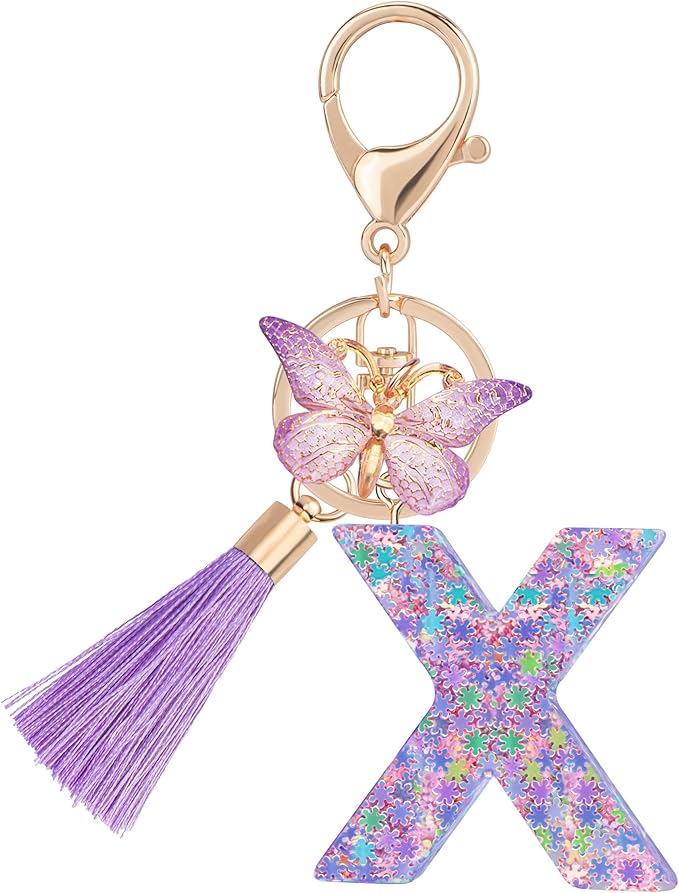 Suweibuke Cute Pink Key Chains for Women Girls, Initial Letter Keychains with Tassel, Charms for Key Purse Handbags Backpacks