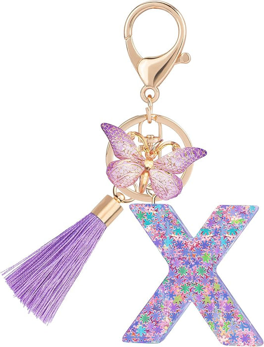 Suweibuke Cute Pink Key Chains for Women Girls, Initial Letter Keychains with Tassel, Charms for Key Purse Handbags Backpacks