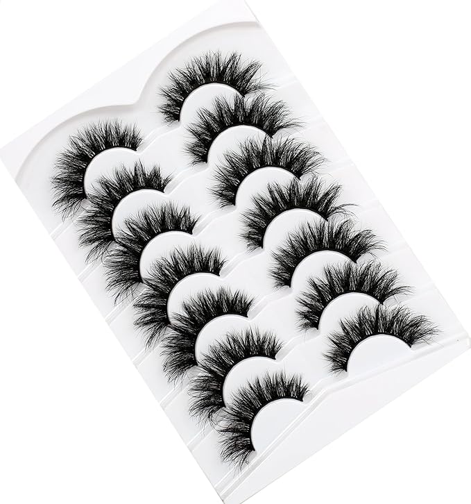 Pooplunch Cat Eye Volume False Eyelashes Wispy Crossed Extension Clusters Look Full Strips Lash 16MM Faux Mink 8D Fake Eyelashes 7 Pairs Pack