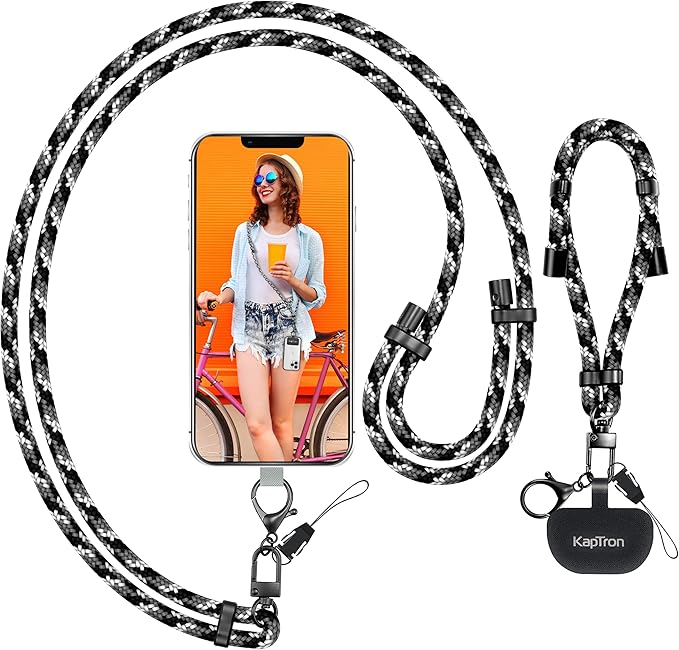 Kaptron 2Pcs Cell Phone Lanyard: Universal Adjustable Crossbody Phone Strap and Wrist Strap, with 2 Lobster Clips and 2 Tether Patches, Compatible with Most iPhone and Android Smartphones