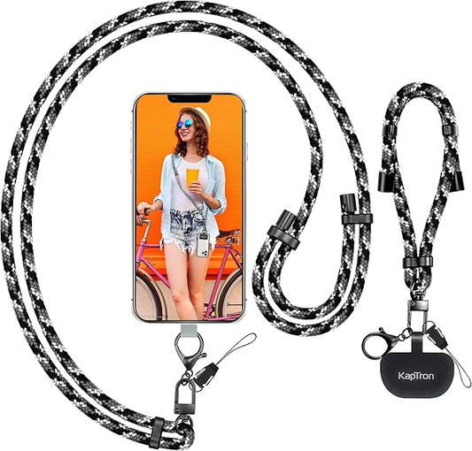 Kaptron 2Pcs Cell Phone Lanyard: Universal Adjustable Crossbody Phone Strap and Wrist Strap, with 2 Lobster Clips and 2 Tether Patches, Compatible with Most iPhone and Android Smartphones