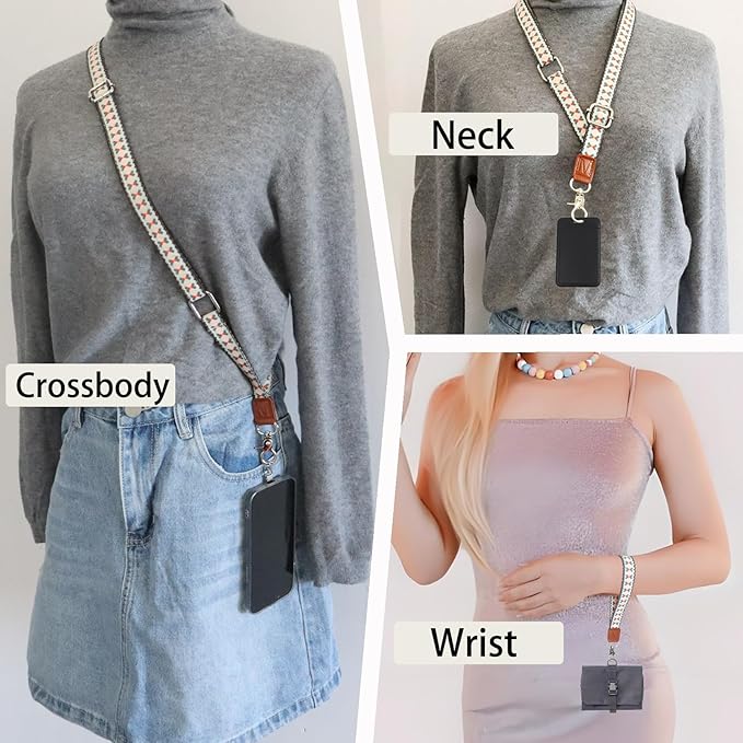 LEMEDE Wrist Keychain and Adjustable Phone Lanyard, Silver Hook Phone Crossbody Strap with 360° Rotating Phone Pads