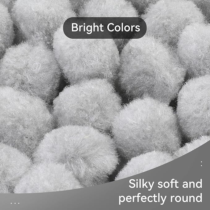 MORFEN 150 Pcs Pom Poms, 1 Inch Light Grey Craft Pom Poms, Fuzzy Pompom Puff Balls, Small Pom Pom Balls for DIY Arts, Crafts Projects,Birthday Home Decorations