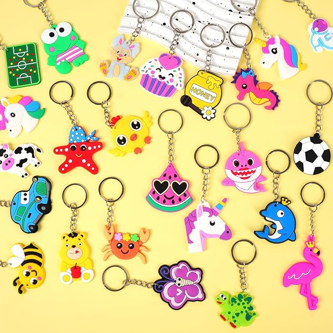 50 PCS Keychains Bulk Cute Key Chain for Classroom Prizes Rewards Students Incentives Birthday Holiday Gifts Party Favors Keyrings for Kids