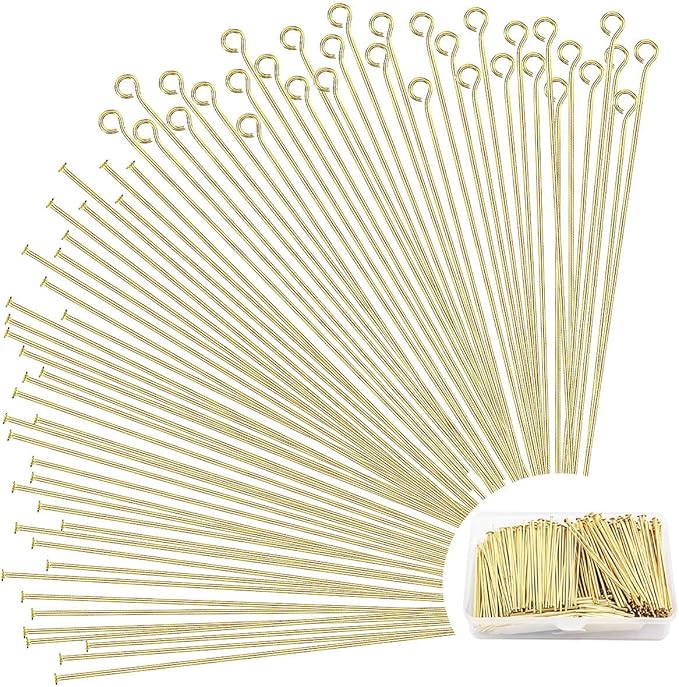 600Pcs 2 Inch Flat Head Pins Eye Pins Jewelry Pins Metal End Headpins for Craft Earring Bracelet Necklace Pendant Supplies(Gold)