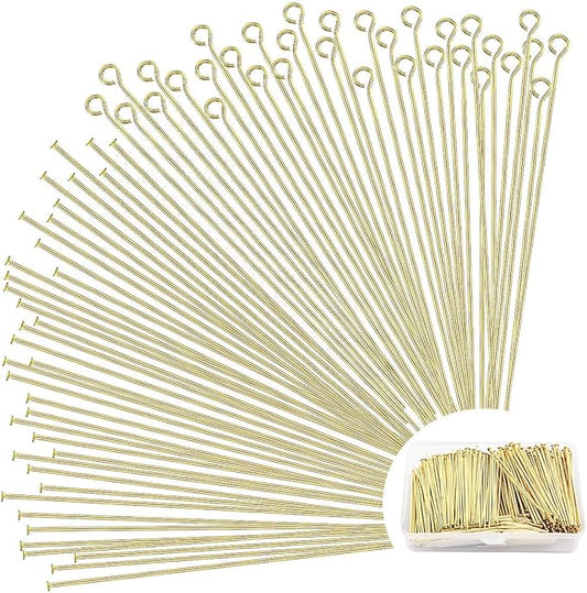 600Pcs 2 Inch Flat Head Pins Eye Pins Jewelry Pins Metal End Headpins for Craft Earring Bracelet Necklace Pendant Supplies(Gold)