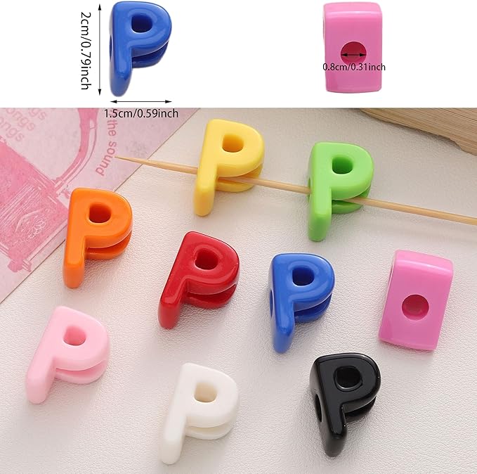 40 PCS Letter Beads 3D Acrylic 21mm x 15mm P Loose for Jewelry Making Bracelet Necklaces Keychain Phone Bag Chain Key Chains(Mixed Color P)