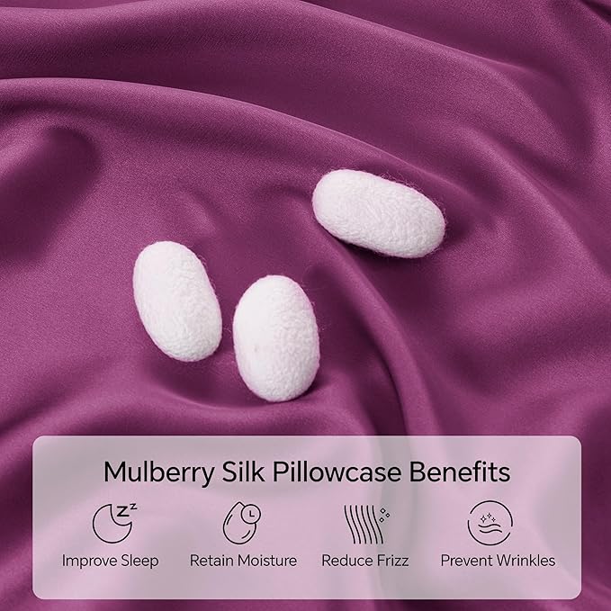 INFIIXSO Mulberry Silk Pillowcase for Hair and Skin, Silk Pillow Cases Standard Size with Hidden Zipper 20x26 Inches, Ultra Smooth and Soft Cooling Pillow Cases for Hot Sleepers(Purple, 1 Pack)