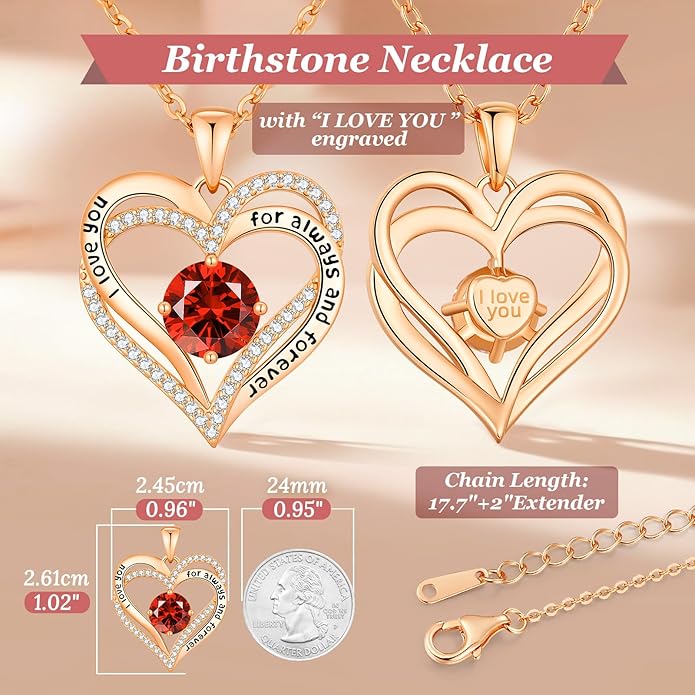 CDE Forever Love Heart Necklaces for Women, Wedding Anniversary, Birthday Mothers Day Christmas Day Gifts for Mom, Mother, Wife, friend, S925 Silver Jewelry with Birthstone Pendant
