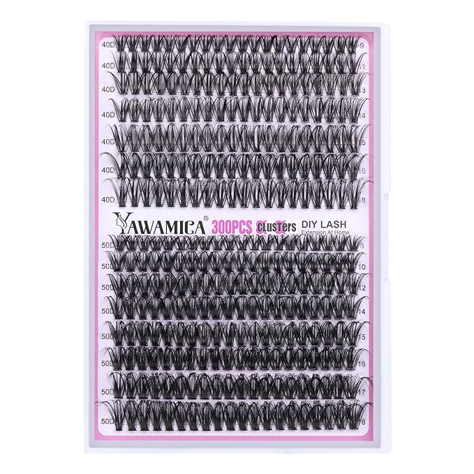 DIY Lash Extension Kit 300pcs Individual Lashes 9-18mm Mix 40D 50D Cluster Eyelash Extension Kit Wispy Lash Clusters with Lash Bond and Seal and Lash Tweezers for Lash Extension by Yawamica