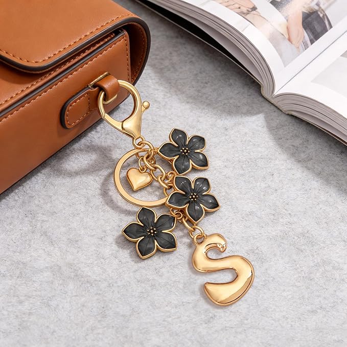 Snycler Bubble Initial Keychain Graceful Flower for bags car remote–A-Z Letter Charms for Women