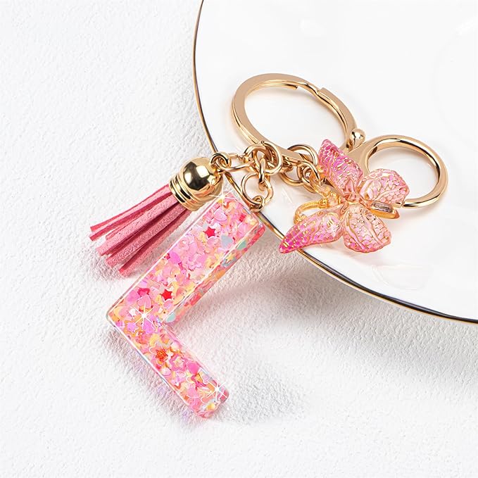 Initial letter Keychains for Women Girls Tassel Butterfly Cute Keychain for Wallet Backpack charm