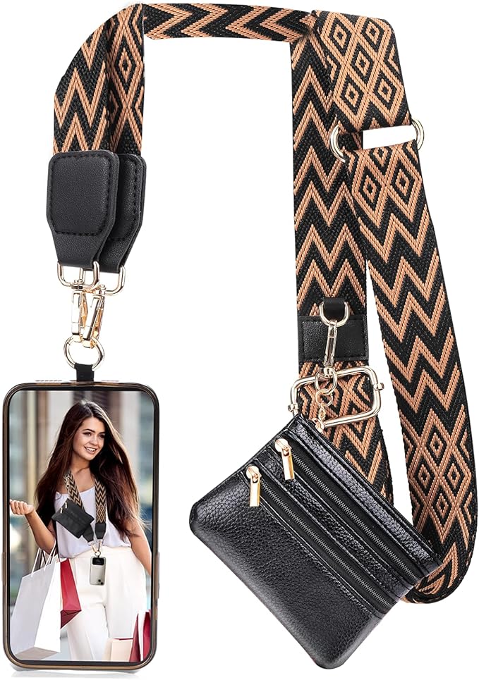 XANGNIER Clip and Go Strap for Phone with Wallet Crossbody, Phone Strap with Zippered Wallet, Adjustable Anti Theft Cellphone Lanyard for Women, Cellphone Chain Accessories,Multicolor 6