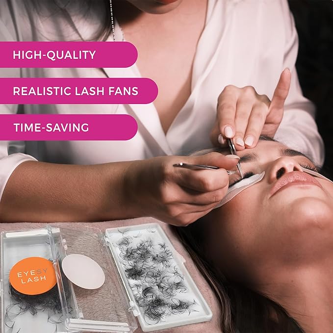 Eyesy Lash 500 Camellia Promade Fans - 5D 0.07 Size 8-10-12mm Curl D - Natural Premade Lash Fans for Eyelash Extensions 3 Lengths in 1 Loose Pre Made Eyelash Create Depth, Texture, Layer, Volume
