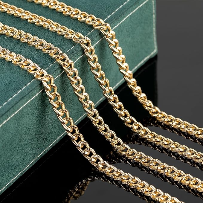 UMAOKANG 5 Meters Strong Cuban Chain for Jewelry Making Gold Plated Aluminum Necklace Bracelet Chains Bulk for Men and Women Embossed Cuban Link Chain