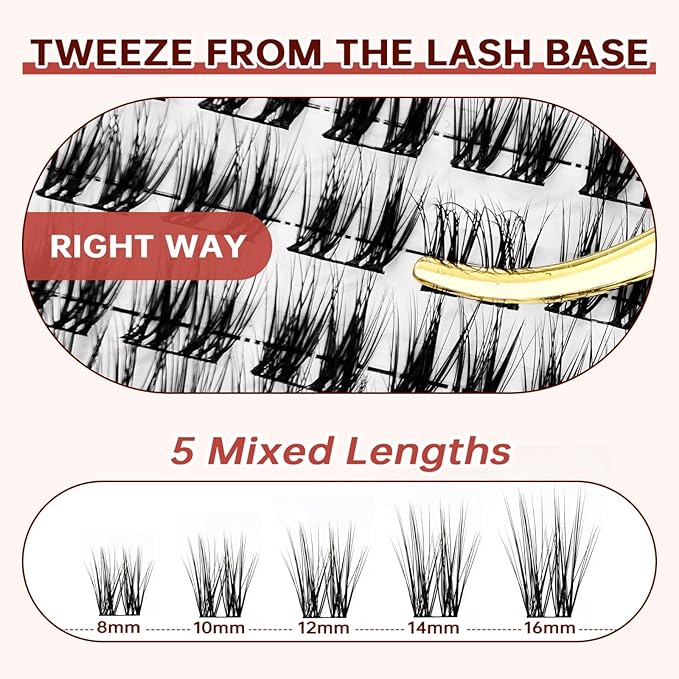 JOLIETIFY DIY Lash Extension Kit, Medium Dense Volume, Faux Mink 8-16mm Cluster Lashes, Soft & Fluffy, Waterproof Bond & Seal, Reusable Individual Lashes with Tweezers & Remover, Easy for Beginners