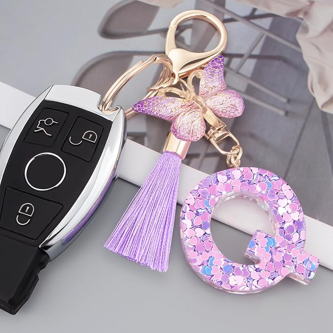 Initial letter Keychains for Women Girls Tassel Butterfly Cute Keychain for Wallet Backpack charm