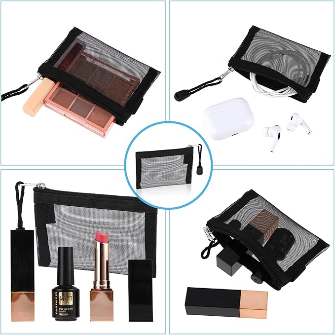 5 Pcs Mini Zipper Mesh Bags Coin Purse Keychain Pouch Clear Travel Small Item Toiletries Cosmetic Storage Organizer for Office Appliances Home Organization Key Lipstick Credit Card Beauty