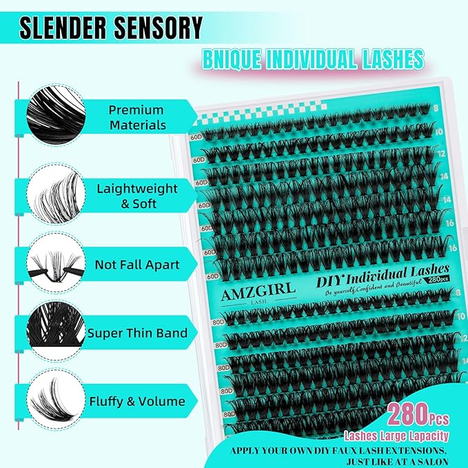 Lash Clusters Wispy 280PCS Eyelash Extension 60D 80D Cluster Lashes Individual Lashes DIY Lash Extension Natural Look Cluster Eyelash Extensions Soft False Eyelashes at Home for Beginners(D-Mix8-16mm)
