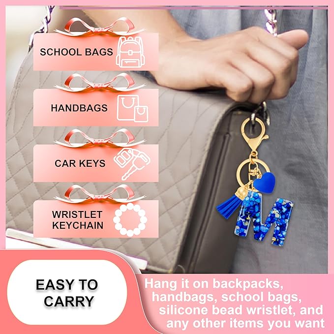Initial Keychains for Women with Cute Heart Resin - Alphabet Letter Keychain for Bag, Backpacks, Purse or Car key