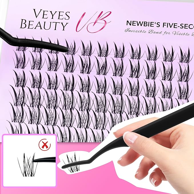 VEYESBEAUTY Lash Clusters Eyelash Extensions Thin & Invisible Band DIY Individual False Eyelashes Newbie's Five-Second Series Wispy Lash Tray for Self-application, Sylph Lashes 8-18mm Mixed Length
