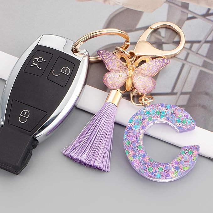 Suweibuke Cute Pink Key Chains for Women Girls, Initial Letter Keychains with Tassel, Charms for Key Purse Handbags Backpacks
