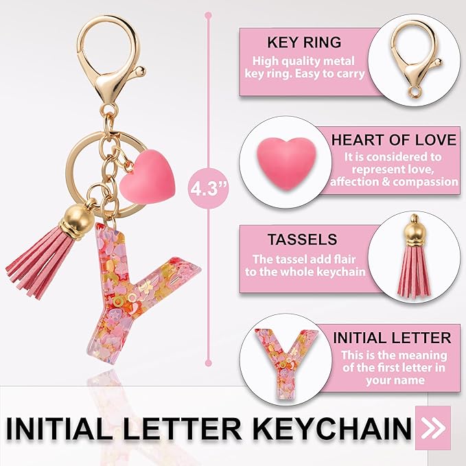 Alphabet Initial Letter Keychain Cute Heart Resin - Letter Keychain for Backpack Charms - Initial Keychains for Women