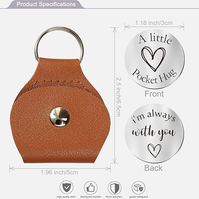 OUMILAN Pocket Hug Token Gifts for Men Boyfriend Girlfriend Inspirational Gift for Son Daughter Brother with Leather Keychain