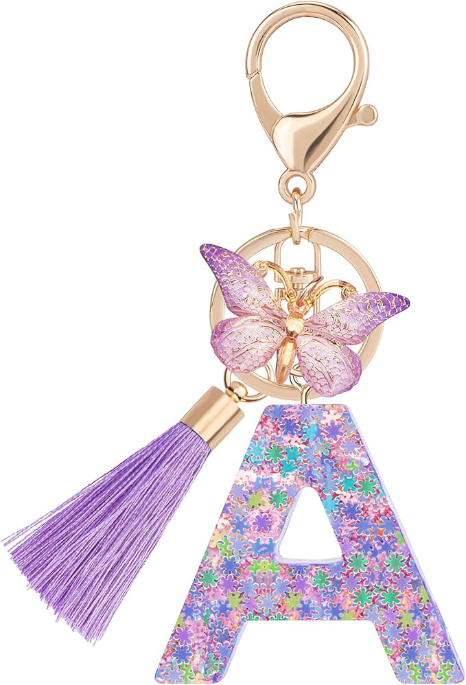 Suweibuke Cute Pink Key Chains for Women Girls, Initial Letter Keychains with Tassel, Charms for Key Purse Handbags Backpacks