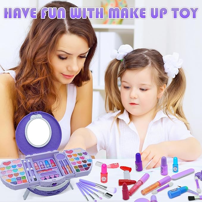 Kids Makeup Sets for Girls - Washable and Safe Makeup for Kids with Dresser Vanity Case, Girls Makeup Sets Ages 3-12, Christmas Birthday Gifts Toys for 4 5 6 7 8 9 Year Old Girl(Purple)