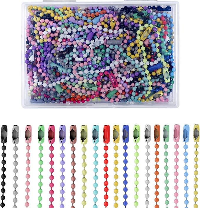Lemonkey 100Pcs Ball Beads Chain Bulk,Mixed Color Keychain Rings Metal Chain,4 Inch Dog Tag Metal Small Chain with Connectors for Hanging Decoration