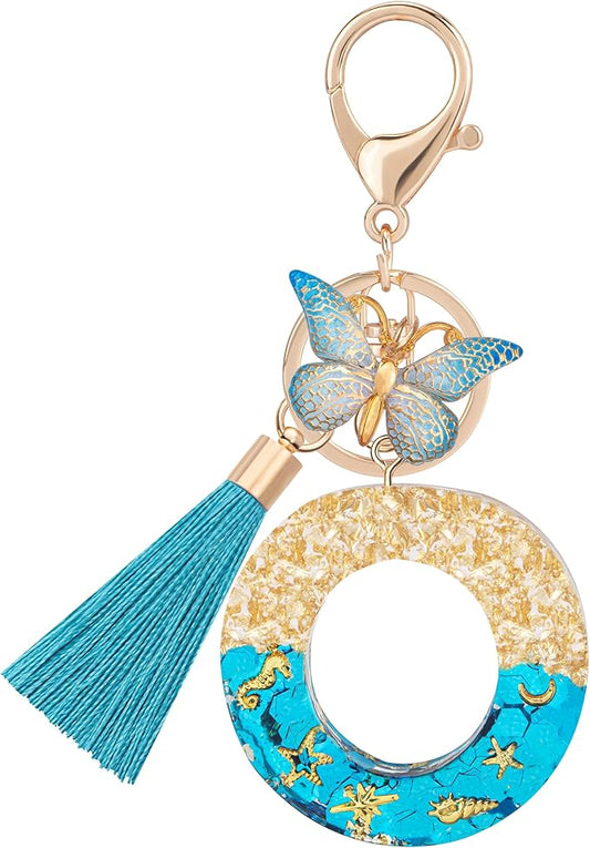 Suweibuke Cute Pink Key Chains for Women Girls, Initial Letter Keychains with Tassel, Charms for Key Purse Handbags Backpacks
