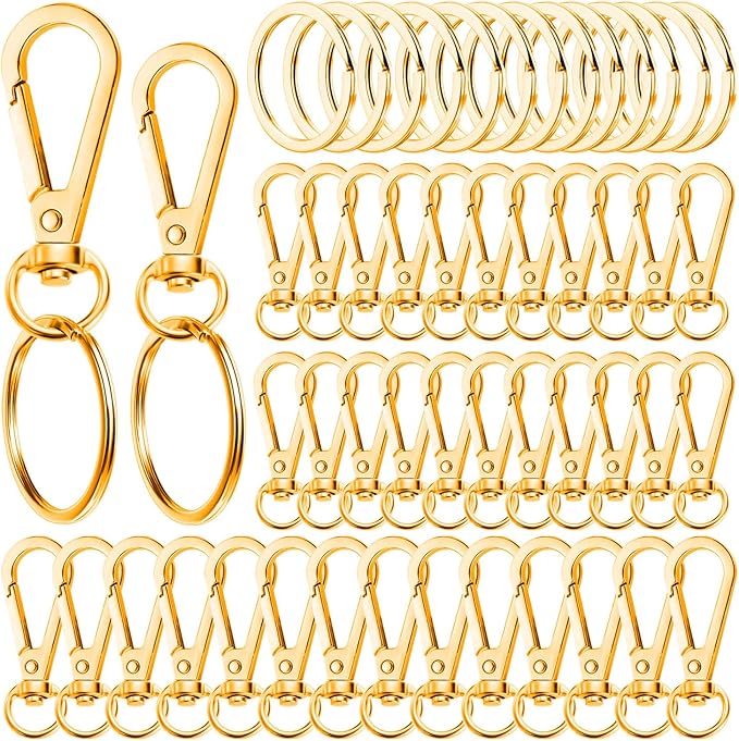 100PCS Swivel Clasps Lanyard Snap Hooks with Key Rings, Swivel Snap Hooks, Keychain Hook, 50 Pcs Large and Small Swivel Hooks, Swivel Clasp with 50 Key Rings for DIY Crafts, Lanyard Making(Gold)