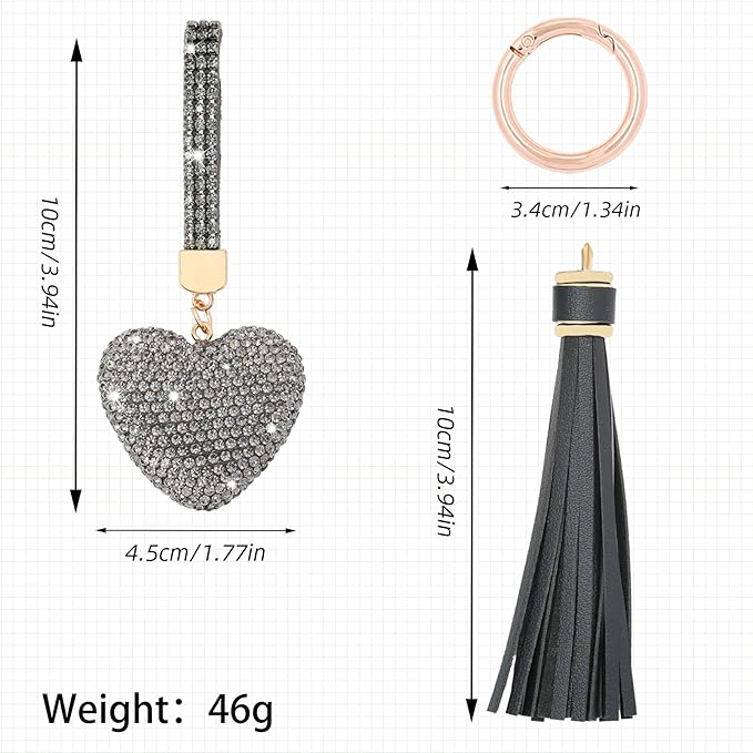 Heart Shape Rhinestone Glitter Keychains for Women Charms Purse Crystal Tassel Car Key Rings Backpacks