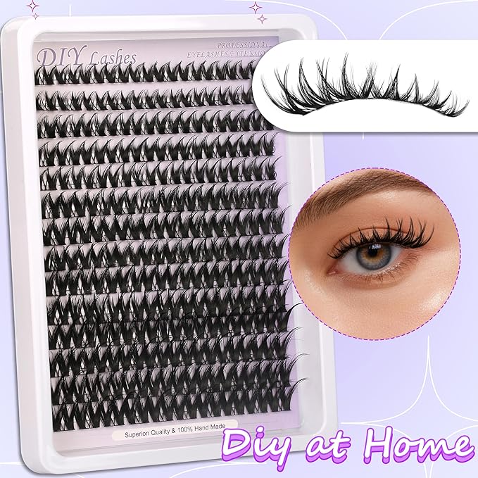 Lash Cluster Eyelash Extension Kit Natural Wispy Lash Clusters Kit Lash Extension Kit Manga Individual Lashes 140pcs C-Curly 8-16mm Individual Lashes