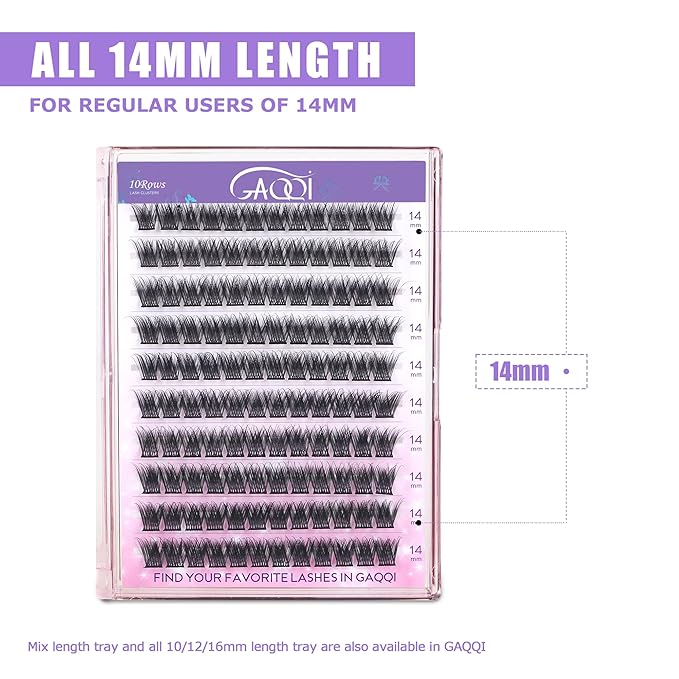 GAQQI Lash Clusters, Eyelash Clusters DIY Lash Extensions D Curl Cluster Lashes 120PCS 14MM Only, Natural and Wispy Individual Lash Wisps (GQ03,14mm,D Curl)