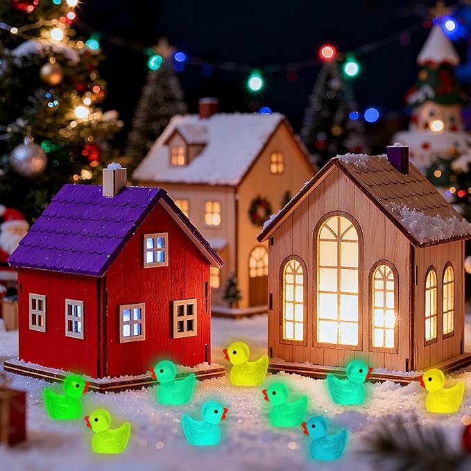 280Pcs 18 Colors Luminous Mini Resin Ducks Glow in The Dark Tiny Ducks Figures to Hide Bulk Plastic Duck Miniature for Dollhouse Micro Landscape Aquarium Potted Cake Decor DIY Craft Gifts Party Favors