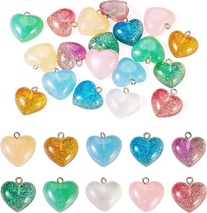 Resin Love Heart Star Flower Charms Colorful Heart Floral Pentagram Pendants Cute Hang Ornament for DIY Crafts Necklace Bracelet Keychain Jewelry Making
