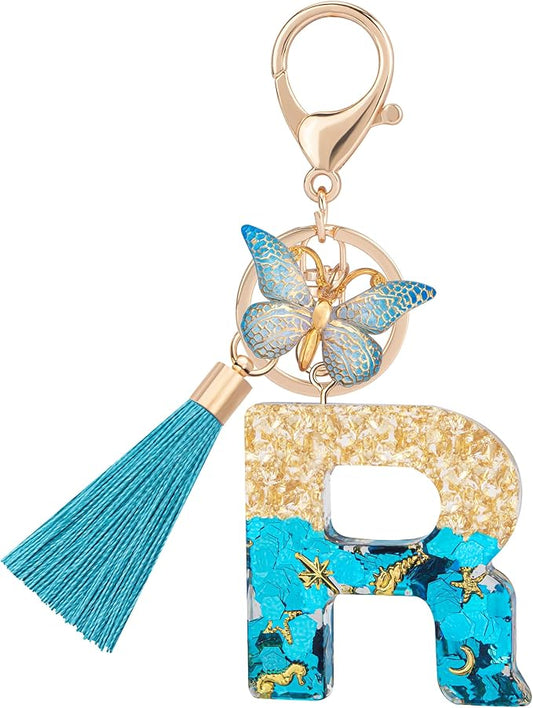 Suweibuke Cute Pink Key Chains for Women Girls, Initial Letter Keychains with Tassel, Charms for Key Purse Handbags Backpacks