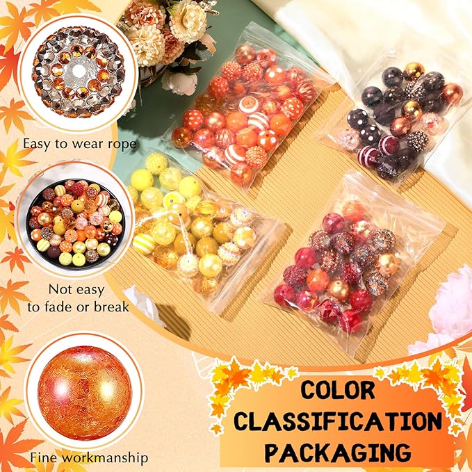 100 Pcs 20mm Rhinestone Bubblegum Beads for Pens Mixed Crystal Resin Chunky Beads for DIY Craft Keychain Necklace Bracelet Jewelry Making(Autumn Color)
