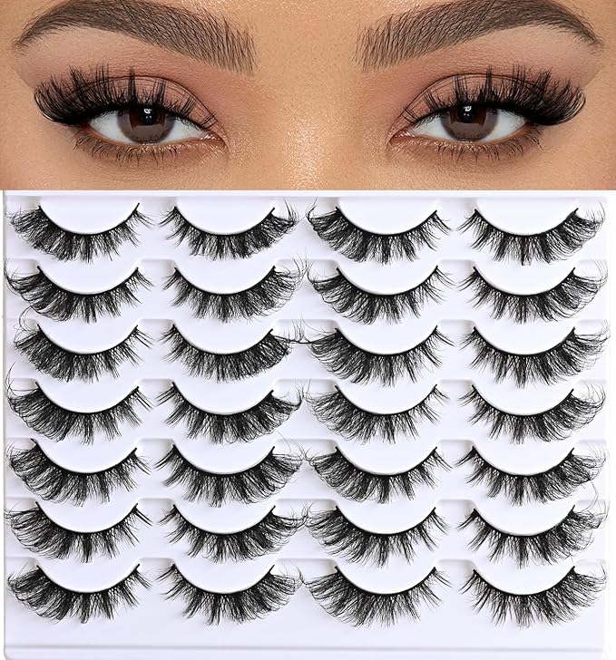 APCYUST Cat Eye Lashes Natural Fox Eyelash Wispy Russian Strip Eyelashes D Curl Fake Fairy Lash Strips Fluffy Spiky Cateye Lashes Wispies False Eyelash Foxy Look