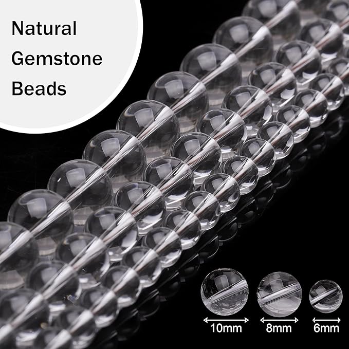 Natural Cyrstal Beads for Jewelry Making,10mm Clear Quartz Polished Smooth Round Gemstone Beads for Bracelet Necklace 15 Inch