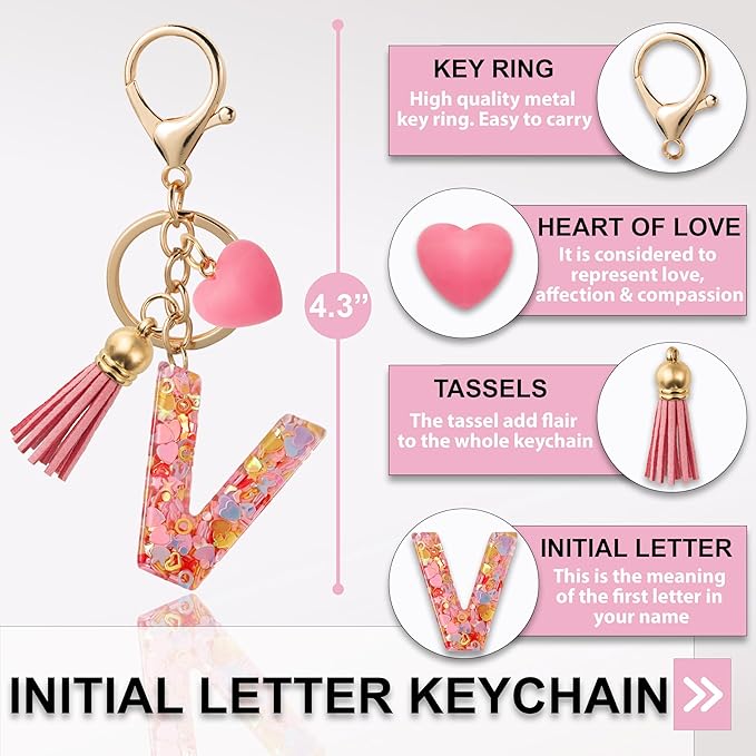 Alphabet Initial Letter Keychain Cute Heart Resin - Letter Keychain for Backpack Charms - Initial Keychains for Women