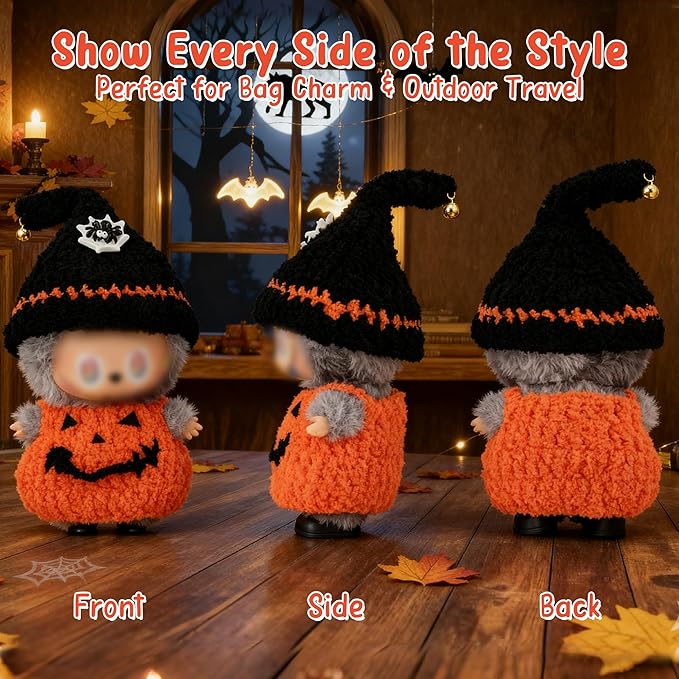 Knit Clothes for Labubu Dolls – 2-Piece Outfit Set (Knitted Hat & Dress), Fits 17cm Dolls, Soft and Stylish Doll Clothes Accessories (No Doll)